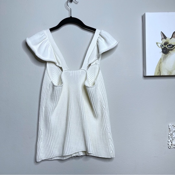Anthropologie White Flutter Sleeve Sweater Tank Size L - Picture 8 of 9